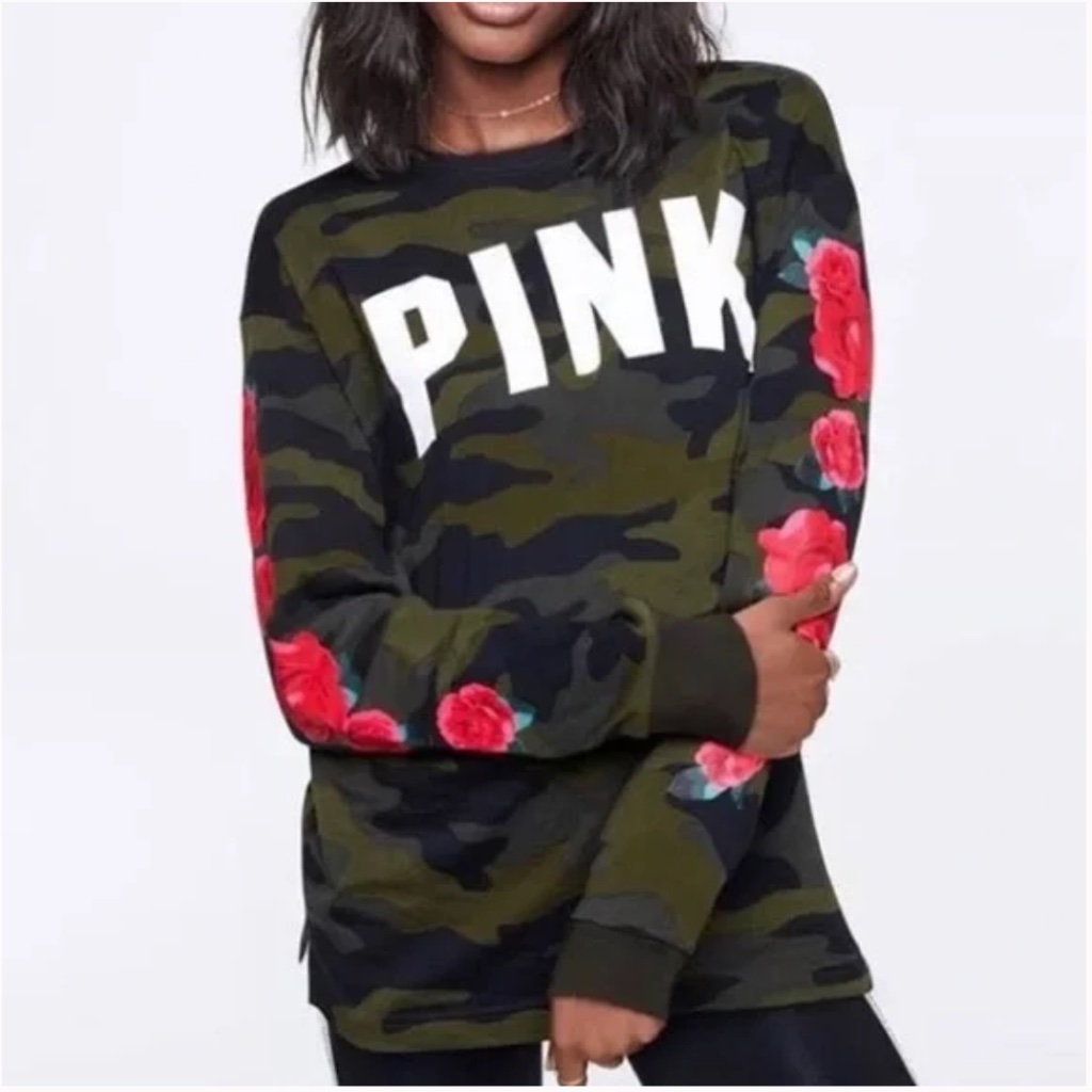 Pink Victoria's Secret Campus Long Sleeve Tee In Camo Rose Print, Xs